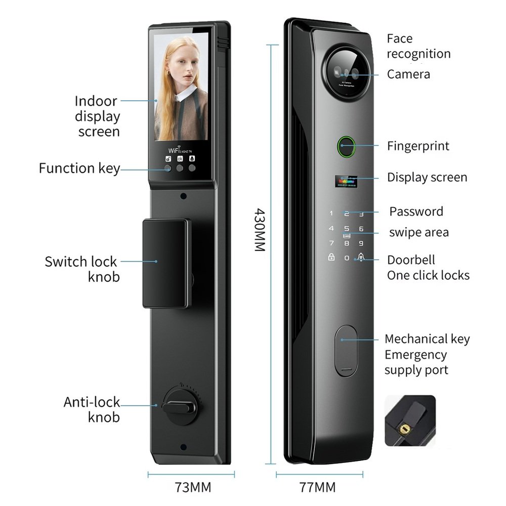 Tuya Smart Door Lock Rfid IC Card Wifi Camera Video Call Security Door Lock Front Door Electric Fingerprint Lock_6 Smart Digital Door Lock 3D Face D-200 Recognition